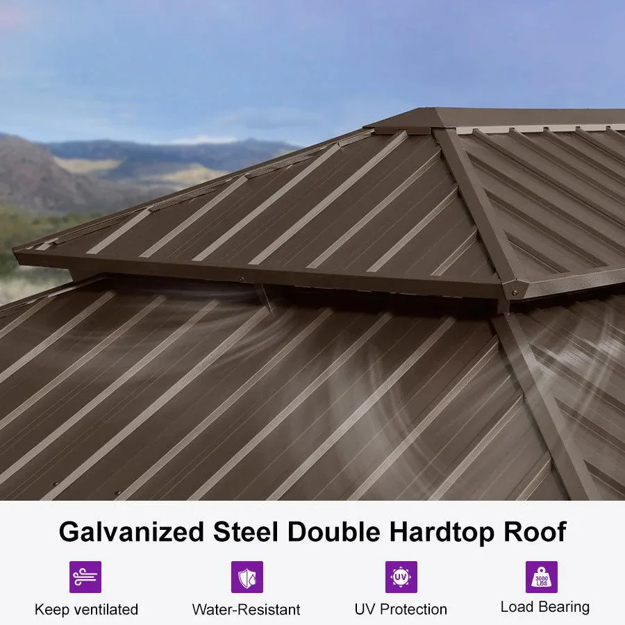 PURPLE LEAF Outdoor Hardtop Gazebo for Garden Bronze Double Roof Aluminum Frame Pavilion - Image 79