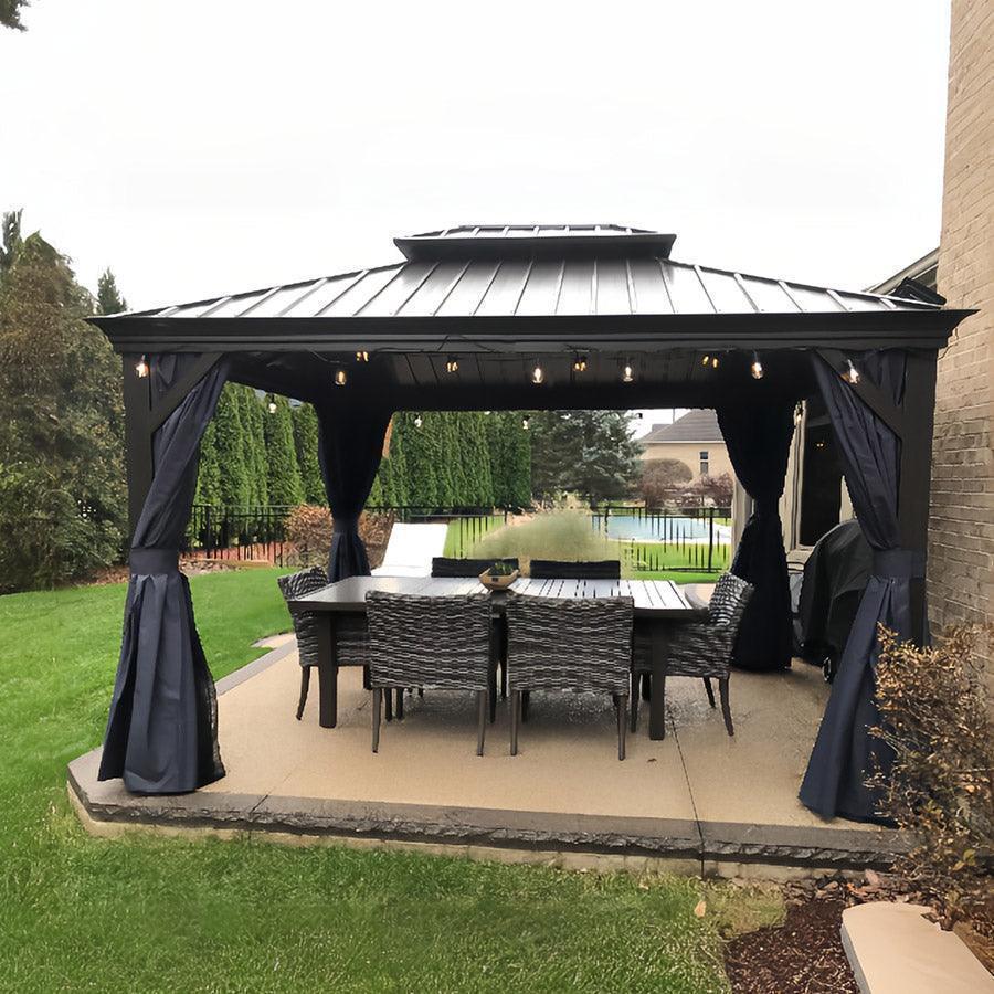 PURPLE LEAF Outdoor Hardtop Gazebo for Patio Bronze Aluminum Frame Pavilion with Navy-Blue Curtain - Image 100