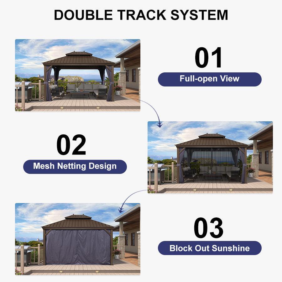 PURPLE LEAF Outdoor Hardtop Gazebo for Patio Bronze Aluminum Frame Pavilion with Navy-Blue Curtain - Image 121