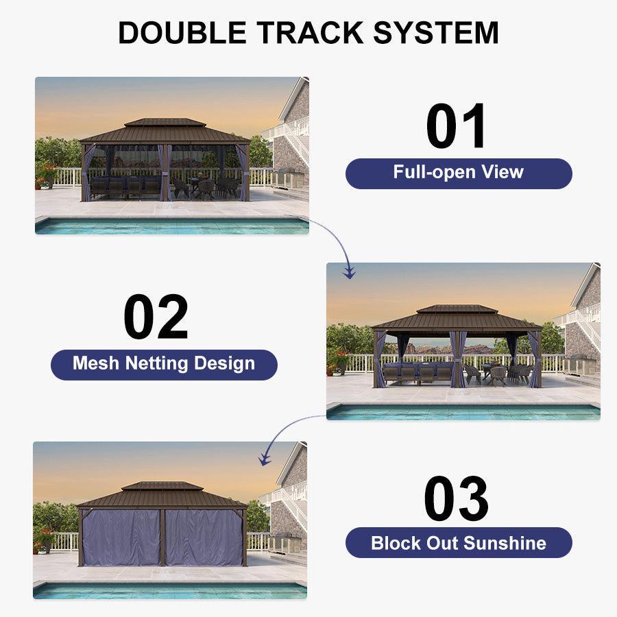 PURPLE LEAF Outdoor Hardtop Gazebo for Patio Bronze Aluminum Frame Pavilion with Navy-Blue Curtain - Image 123