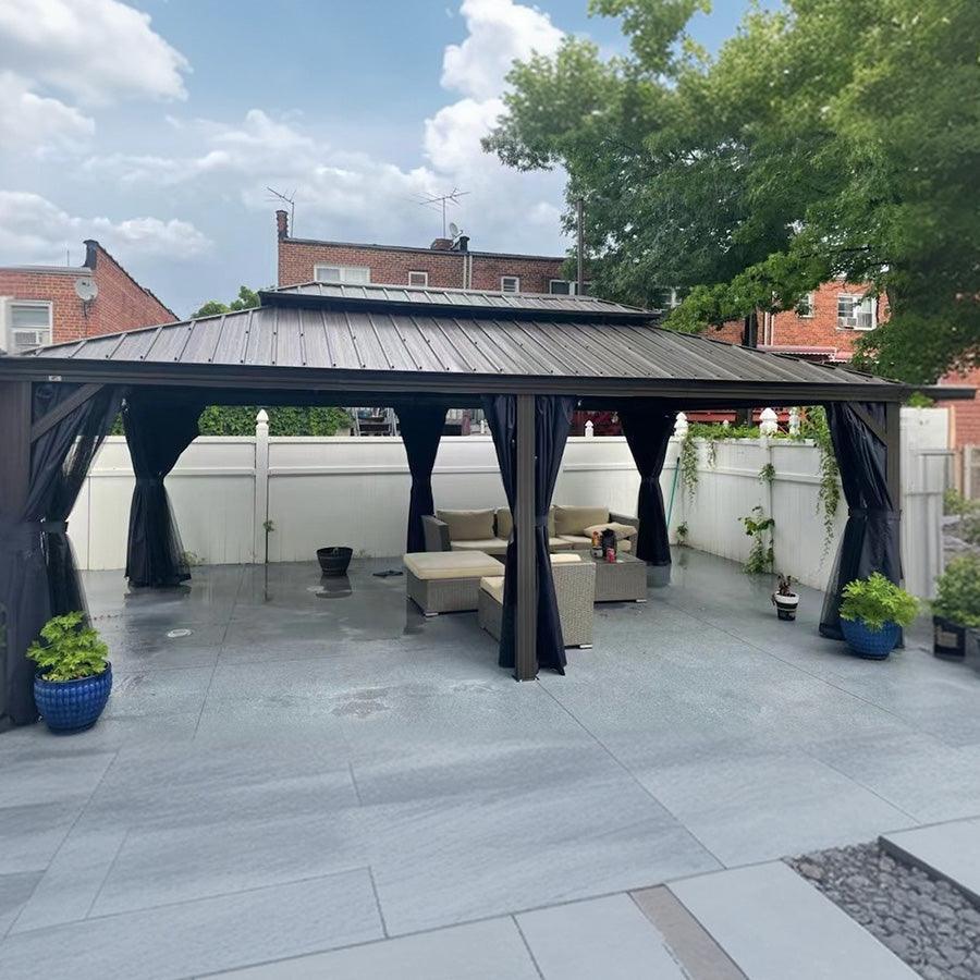 PURPLE LEAF Outdoor Hardtop Gazebo for Patio Bronze Aluminum Frame Pavilion with Navy-Blue Curtain - Image 124