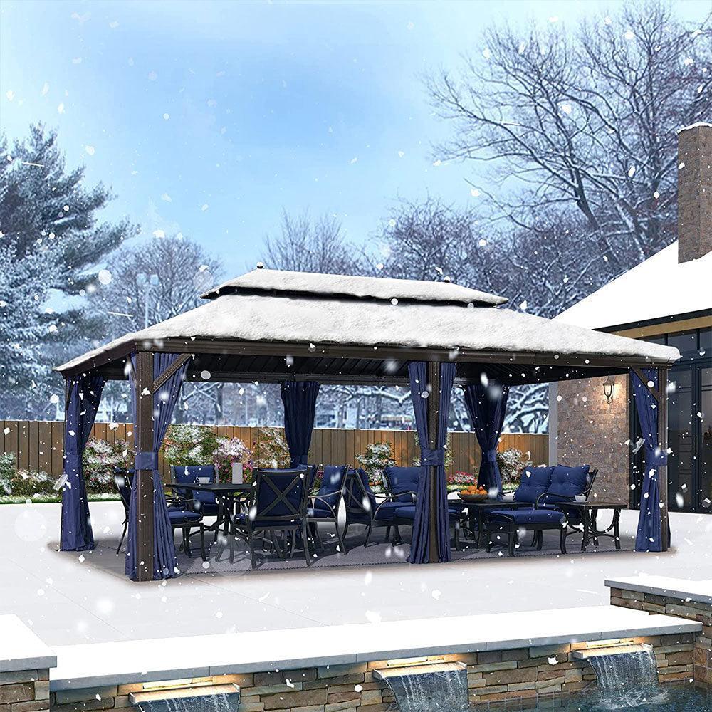 PURPLE LEAF Outdoor Hardtop Gazebo for Patio Bronze Aluminum Frame Pavilion with Navy-Blue Curtain - Image 14