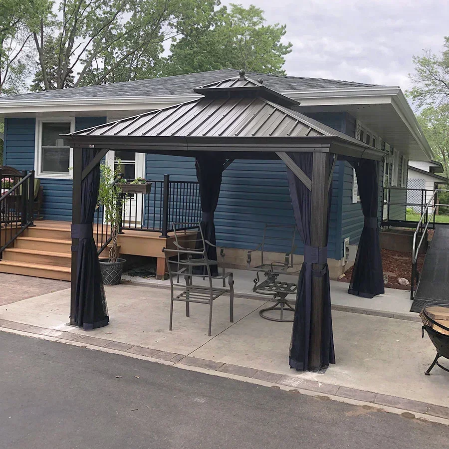 PURPLE LEAF Outdoor Hardtop Gazebo for Patio Bronze Aluminum Frame Pavilion with Navy-Blue Curtain - Image 143