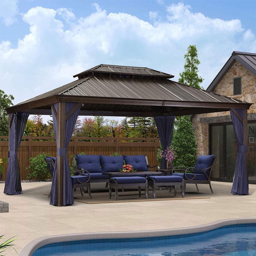 PURPLE LEAF Outdoor Hardtop Gazebo for Patio Bronze Aluminum Frame Pavilion with Navy-Blue Curtain - Image 24