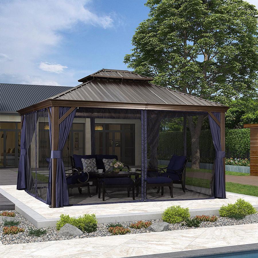 PURPLE LEAF Outdoor Hardtop Gazebo for Patio Bronze Aluminum Frame Pavilion with Navy-Blue Curtain - Image 28