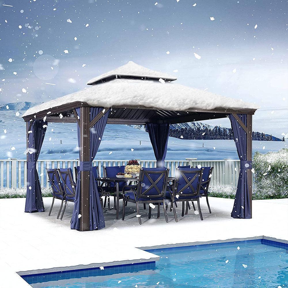 PURPLE LEAF Outdoor Hardtop Gazebo for Patio Bronze Aluminum Frame Pavilion with Navy-Blue Curtain - Image 3