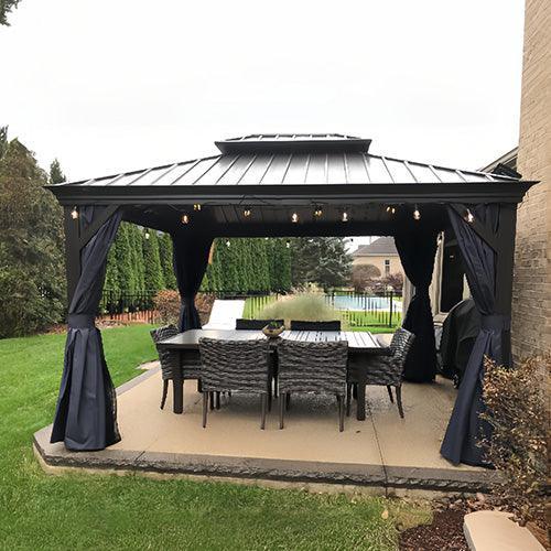 PURPLE LEAF Outdoor Hardtop Gazebo for Patio Bronze Aluminum Frame Pavilion with Navy-Blue Curtain - Image 63