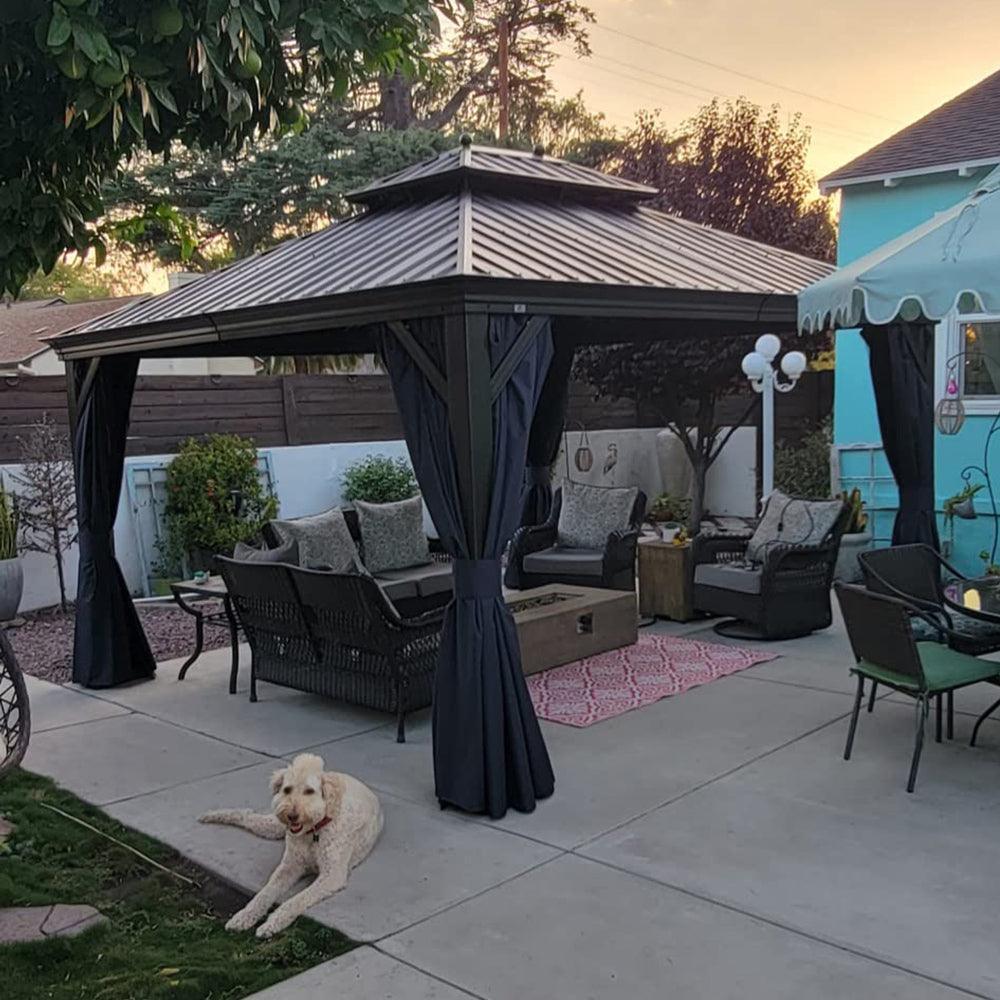PURPLE LEAF Outdoor Hardtop Gazebo for Patio Bronze Aluminum Frame Pavilion with Navy-Blue Curtain - Image 73