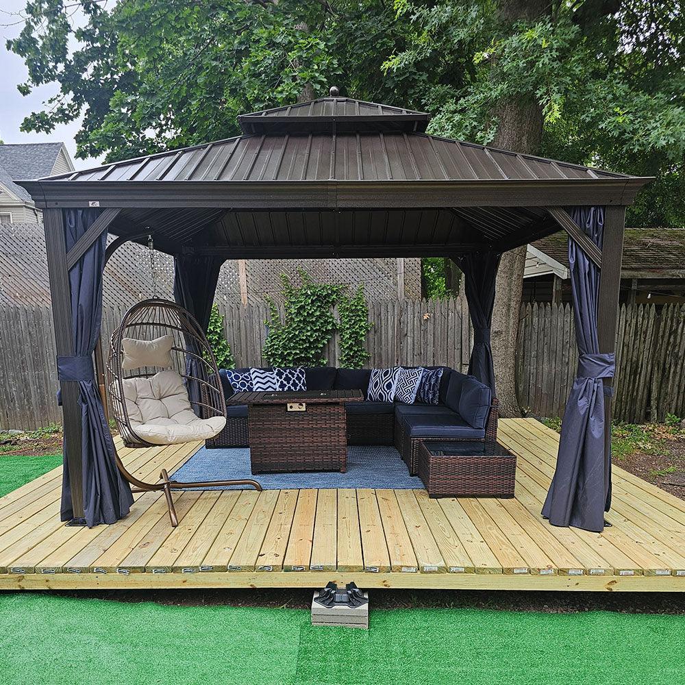 PURPLE LEAF Outdoor Hardtop Gazebo for Patio Bronze Aluminum Frame Pavilion with Navy-Blue Curtain - Image 83