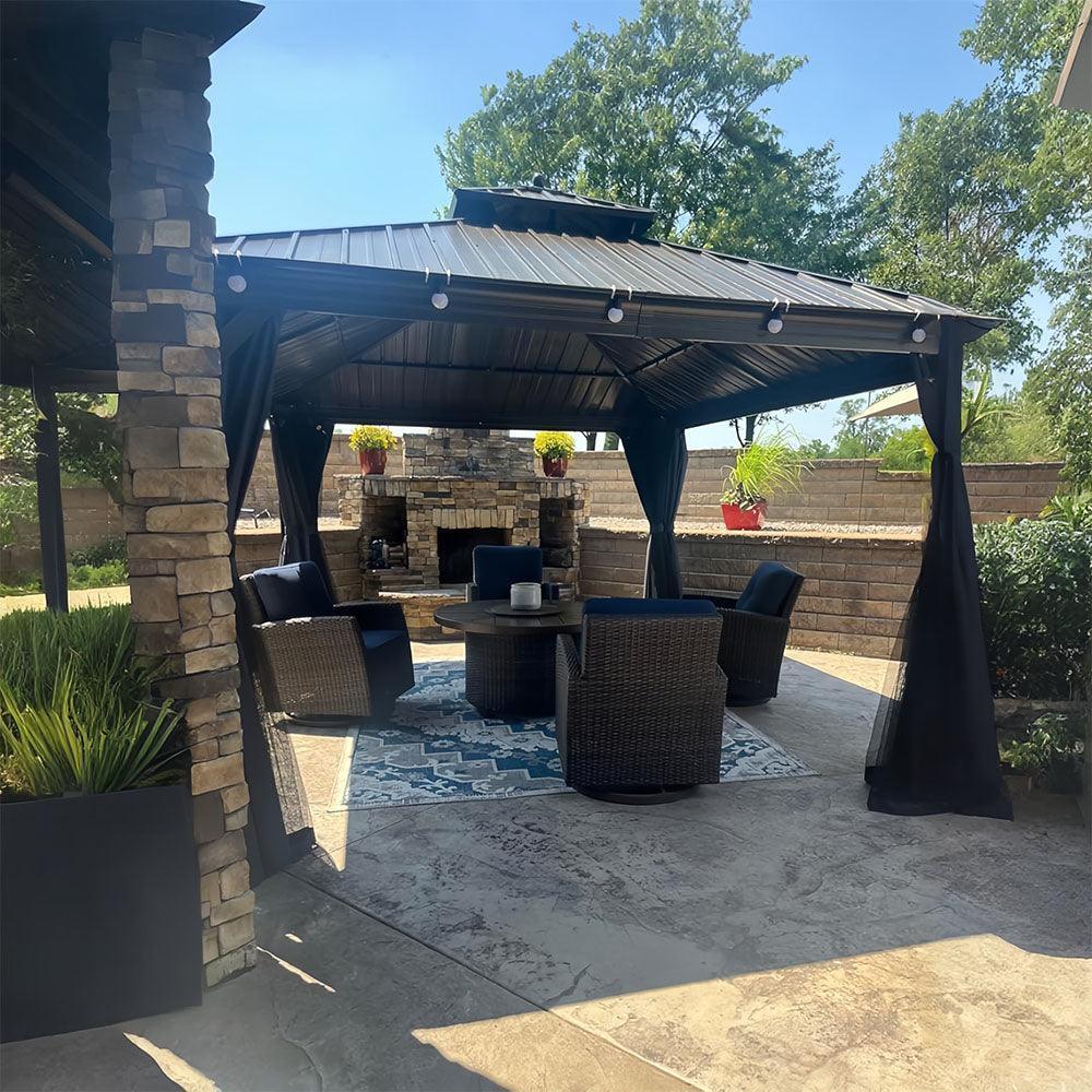 PURPLE LEAF Outdoor Hardtop Gazebo for Patio Bronze Aluminum Frame Pavilion with Navy-Blue Curtain - Image 84
