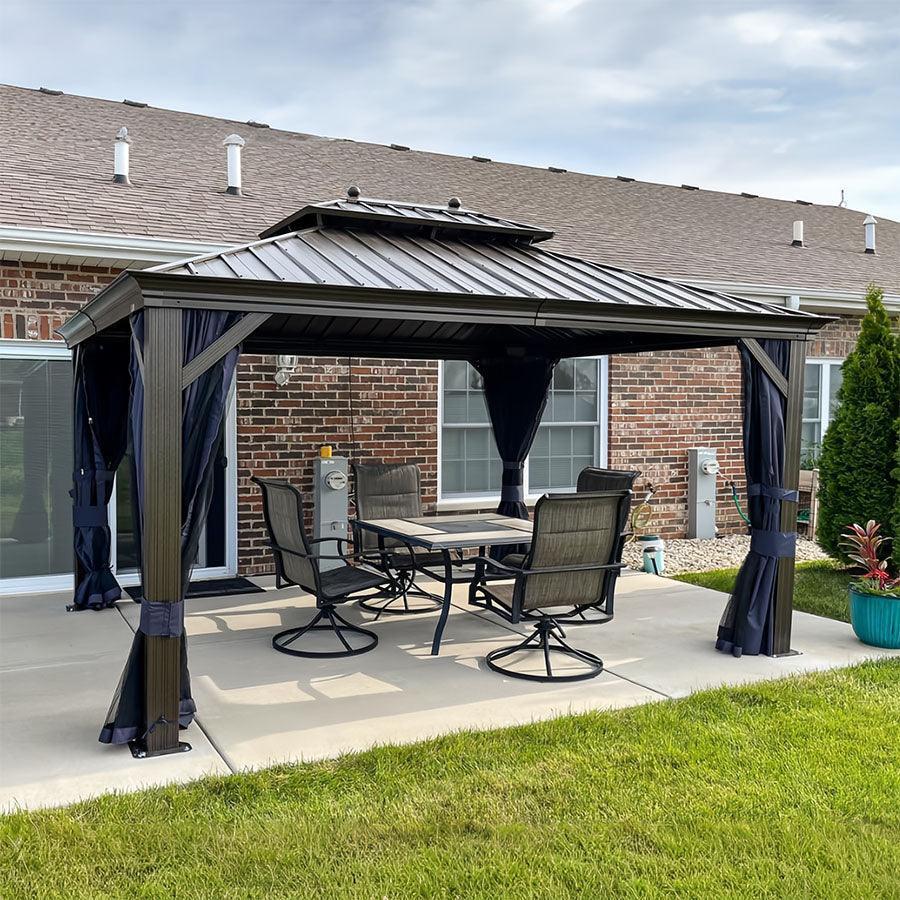 PURPLE LEAF Outdoor Hardtop Gazebo for Patio Bronze Aluminum Frame Pavilion with Navy-Blue Curtain - Image 86
