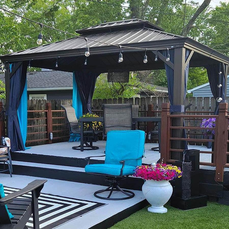 PURPLE LEAF Outdoor Hardtop Gazebo for Patio Bronze Aluminum Frame Pavilion with Navy-Blue Curtain - Image 87