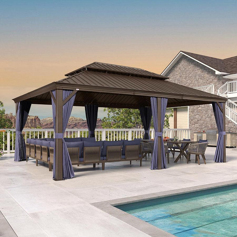 PURPLE LEAF Outdoor Hardtop Gazebo for Patio Bronze Aluminum Frame Pavilion with Navy-Blue Curtain - Image 90
