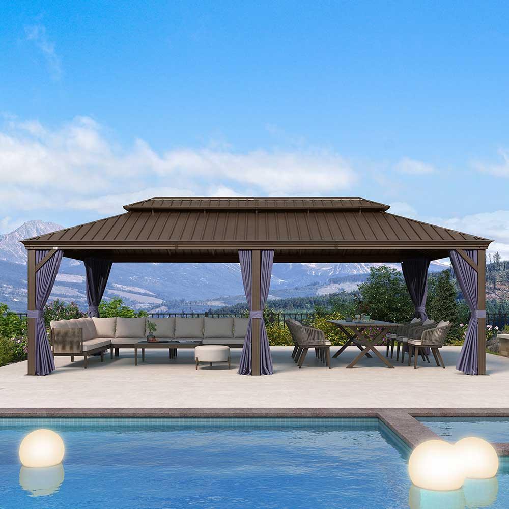 PURPLE LEAF Outdoor Hardtop Gazebo for Patio Bronze Aluminum Frame Pavilion with Navy-Blue Curtain - Image 93