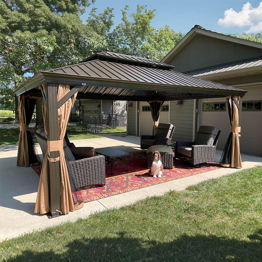 PURPLE LEAF Outdoor Hardtop Gazebo for Garden Bronze Double Roof Aluminum Frame Pavilion with String Lights-milky - Image 99