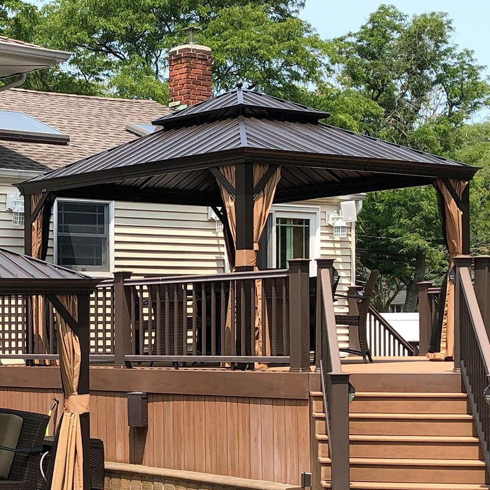 PURPLE LEAF Outdoor Hardtop Gazebo for Garden Bronze Double Roof Aluminum Frame Pavilion with String Lights-milky - Image 51