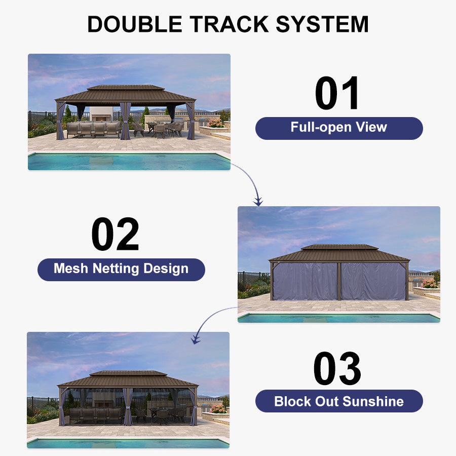 PURPLE LEAF Outdoor Hardtop Gazebo for Patio Bronze Aluminum Frame Pavilion with Navy-Blue Curtain and String Lights-milky - Image 103