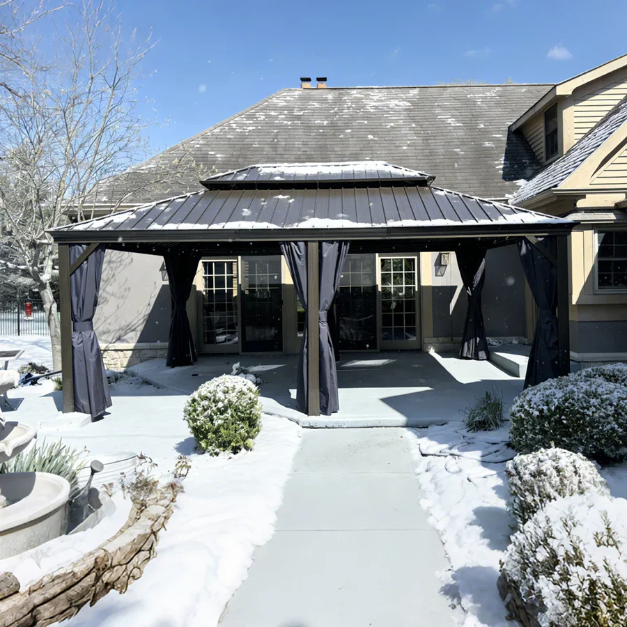 PURPLE LEAF Outdoor Hardtop Gazebo for Patio Bronze Aluminum Frame Pavilion with Navy-Blue Curtain and String Lights-milky - Image 122