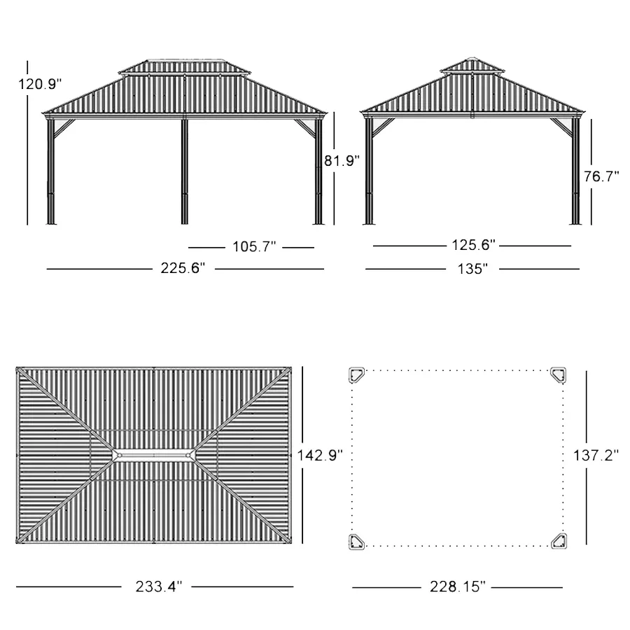 PURPLE LEAF Outdoor Hardtop Gazebo for Patio Grey Aluminum Frame Pavilion with Navy-Blue Curtain and String Lights - Image 34