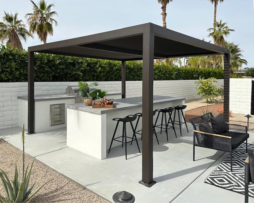PURPLE LEAF Athena Outdoor Louvered Pergola Adjustable Metal Roof Bronze Hardtop Gazebo Patio Pavilion - Image 100