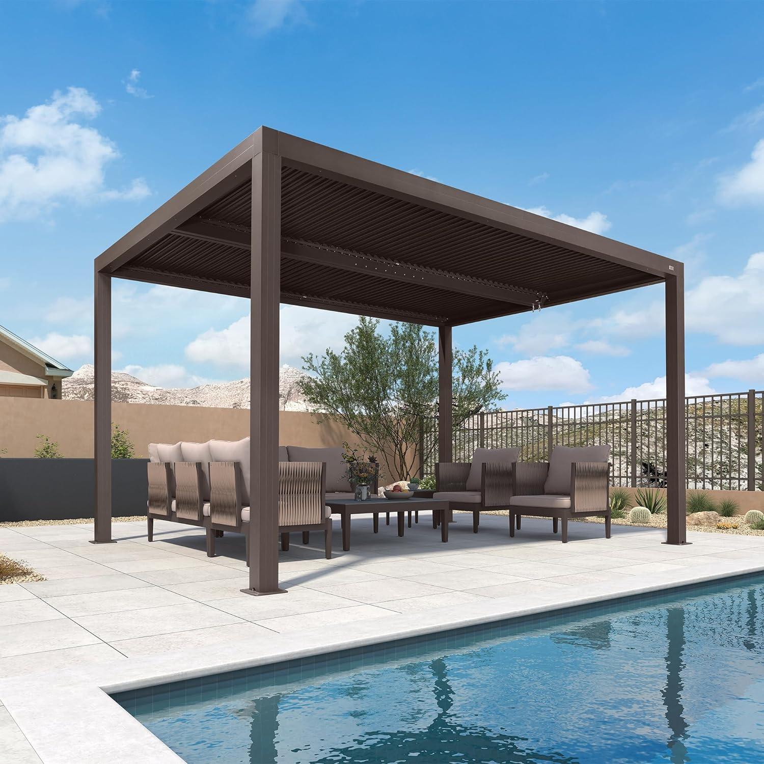PURPLE LEAF Athena Outdoor Louvered Pergola Adjustable Metal Roof Bronze Hardtop Gazebo Patio Pavilion - Image 24