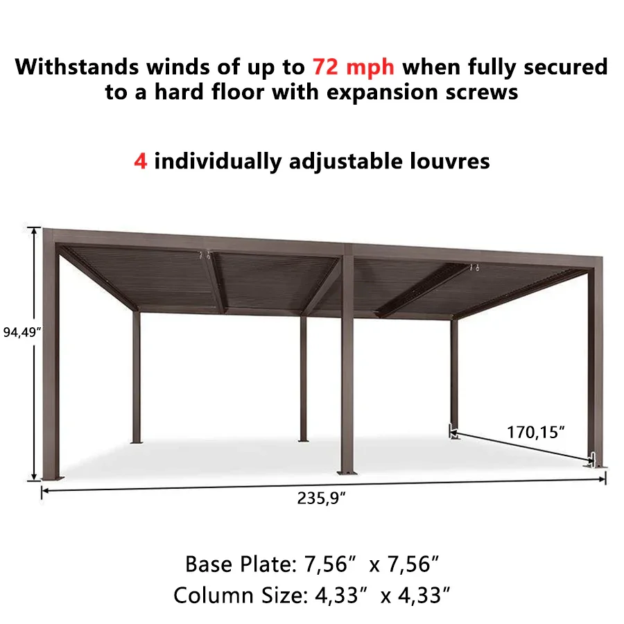 PURPLE LEAF Athena Outdoor Louvered Pergola Adjustable Metal Roof Bronze Hardtop Gazebo Patio Pavilion - Image 54