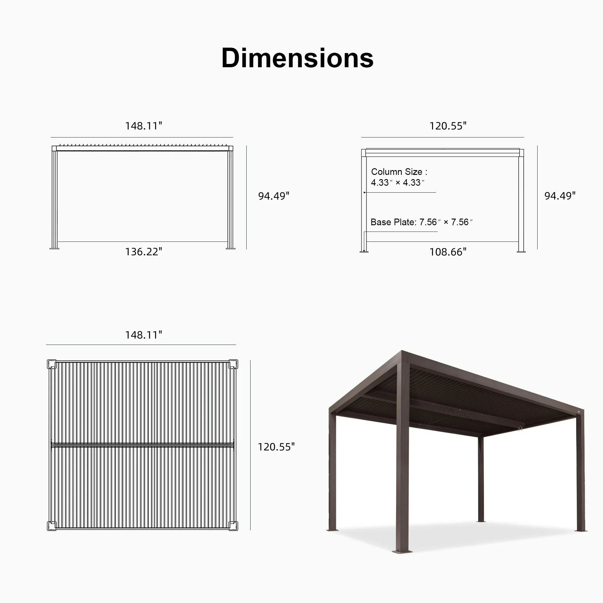 PURPLE LEAF Athena Outdoor Louvered Pergola Adjustable Metal Roof Bronze Hardtop Gazebo Patio Pavilion - Image 59