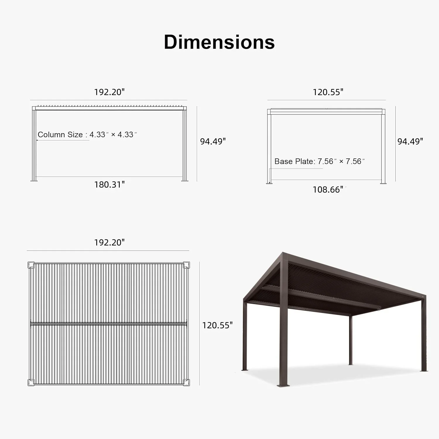PURPLE LEAF Athena Outdoor Louvered Pergola Adjustable Metal Roof Bronze Hardtop Gazebo Patio Pavilion - Image 62