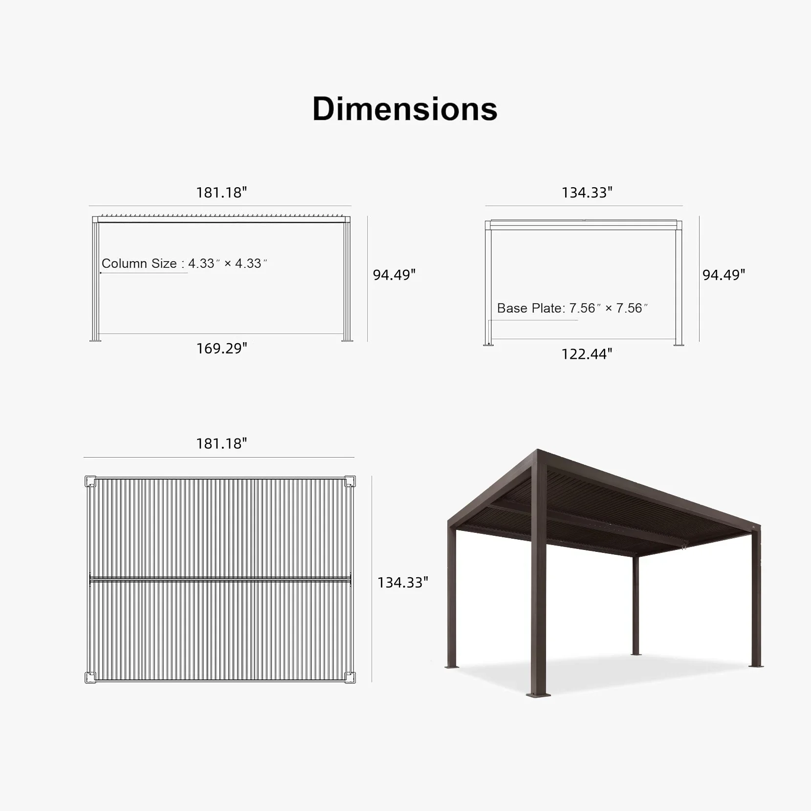 PURPLE LEAF Athena Outdoor Louvered Pergola Adjustable Metal Roof Bronze Hardtop Gazebo Patio Pavilion - Image 65