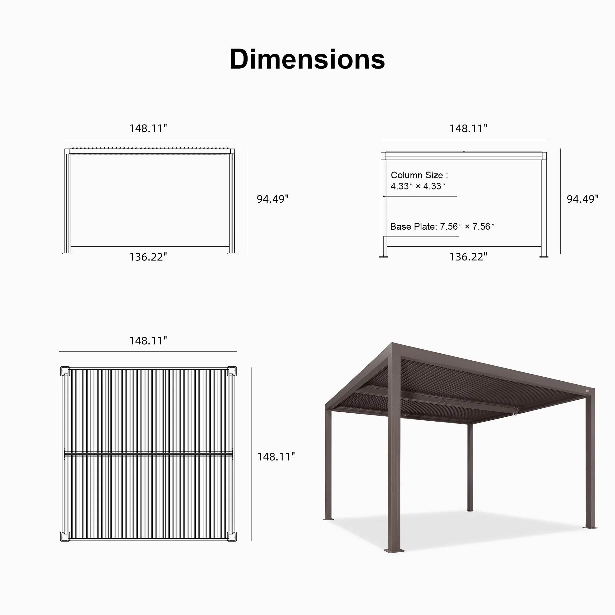 PURPLE LEAF Athena Outdoor Louvered Pergola Adjustable Metal Roof Bronze Hardtop Gazebo Patio Pavilion - Image 66