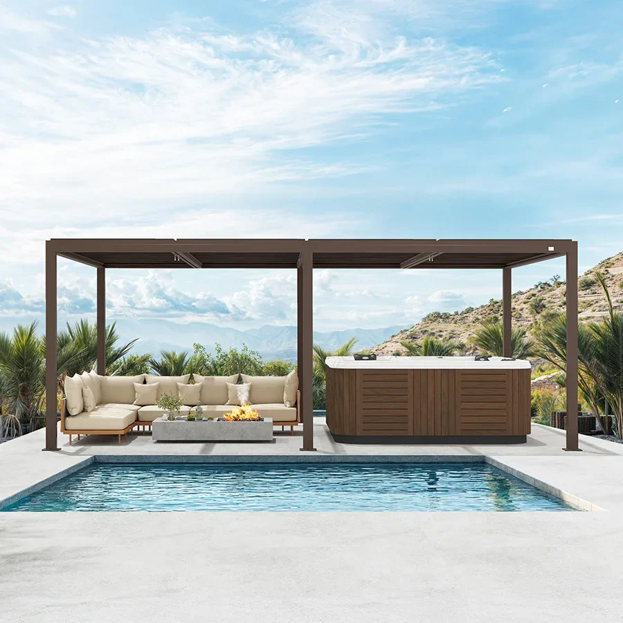 PURPLE LEAF Athena Outdoor Louvered Pergola Adjustable Metal Roof Bronze Hardtop Gazebo Patio Pavilion - Image 97
