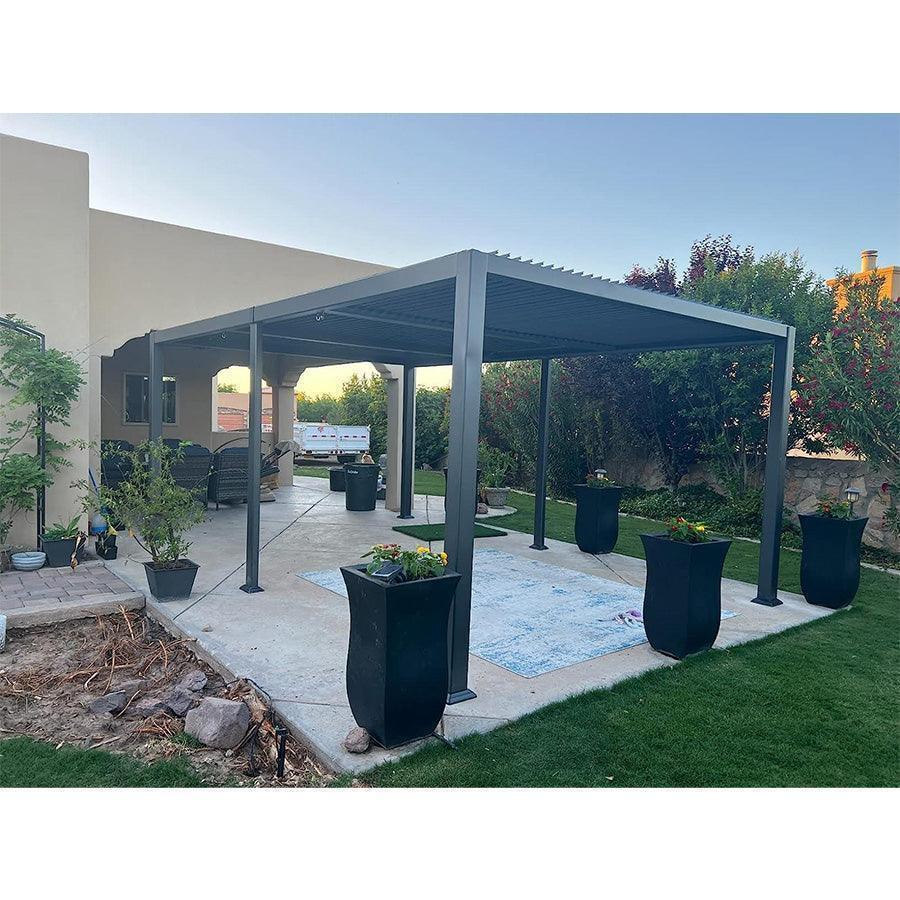 PURPLE LEAF Caesar Solar Louvered Pergola with LED Strip Lights and Control Panel Aluminum Outdoor Pergola with Adjustable Roof for Patio Deck Garden Yard Gray - Image 25