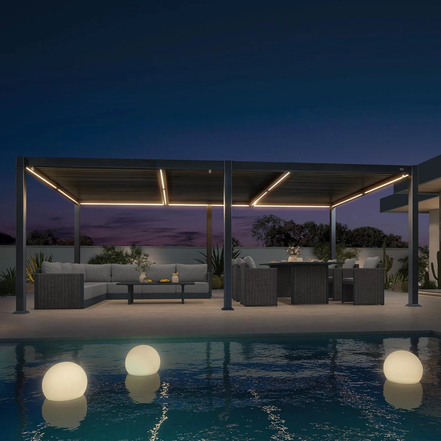 PURPLE LEAF Caesar Solar Louvered Pergola with LED Strip Lights and Control Panel Aluminum Outdoor Pergola with Adjustable Roof for Patio Deck Garden Yard Gray - Image 50