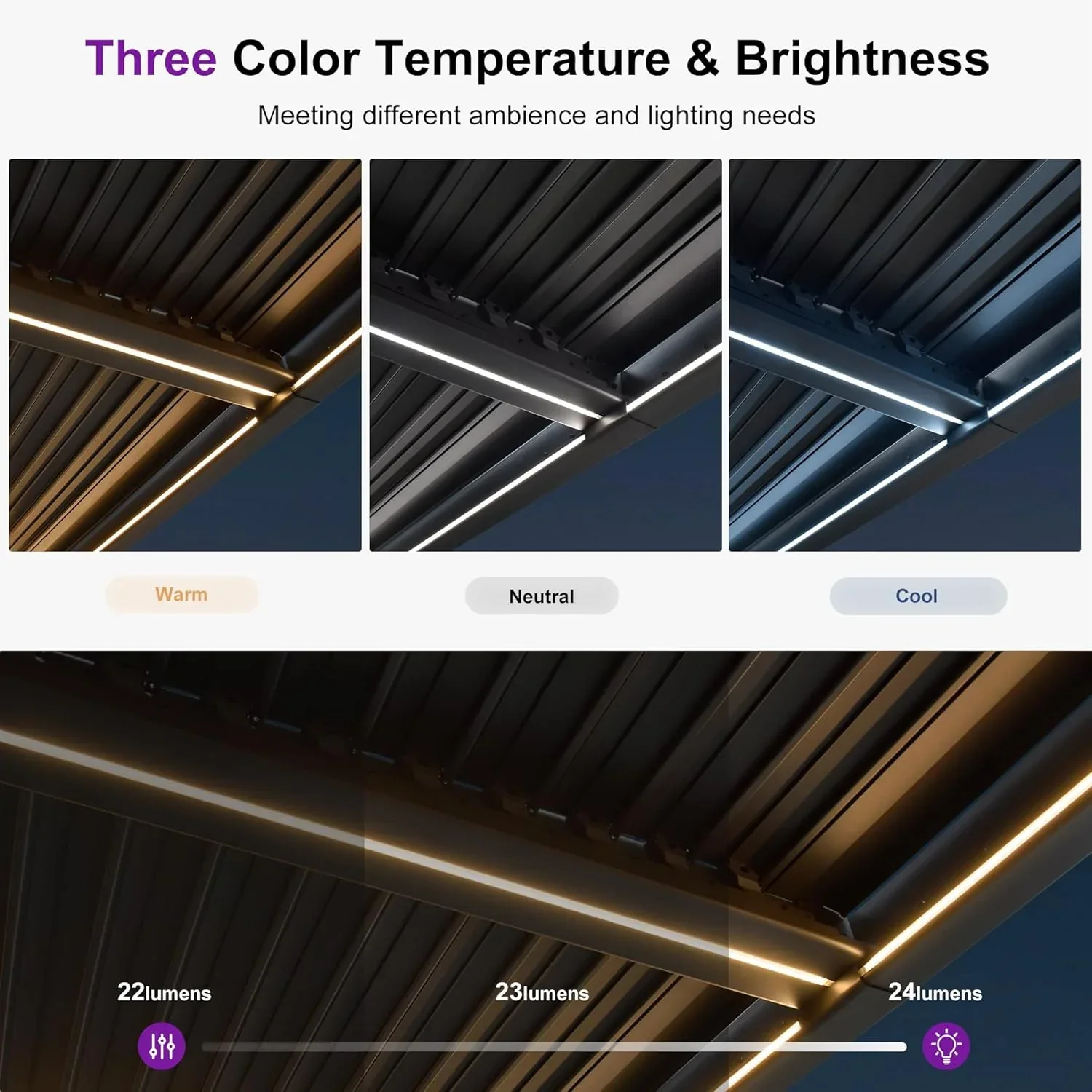 PURPLE LEAF Caesar Solar Louvered Pergola with LED Strip Lights and Control Panel Aluminum Outdoor Pergola with Adjustable Roof for Patio Deck Garden Yard Gray - Image 71