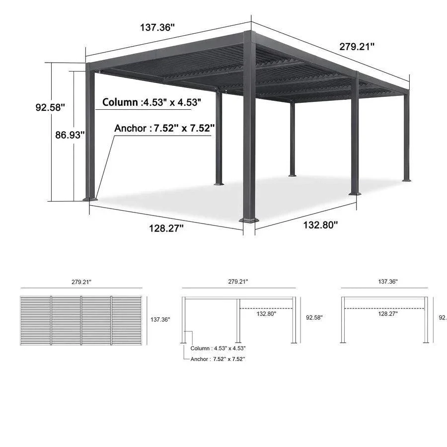 PURPLE LEAF Caesar Outdoor Louvered Pergola Patio Sun Shade Shelter with Adjustable Hardtop Patio Pergola Gray Frame White Roof - Image 40