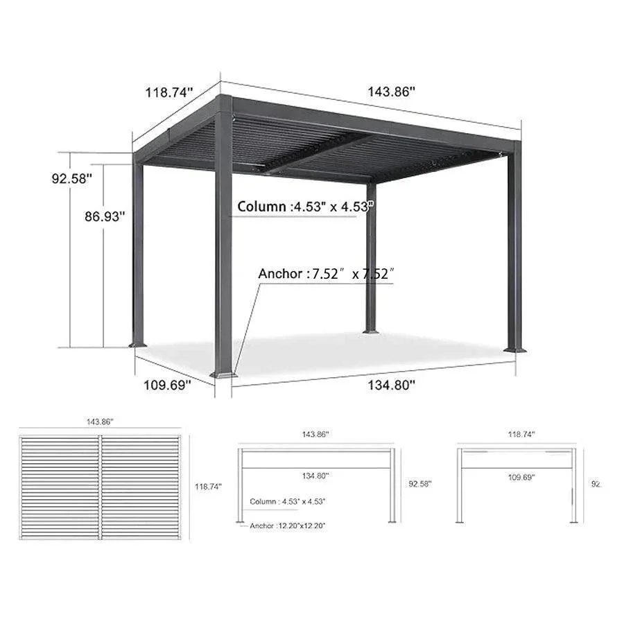 PURPLE LEAF Caesar Outdoor Louvered Pergola Patio Sun Shade Shelter with Adjustable Hardtop Patio Pergola Gray Frame White Roof - Image 42