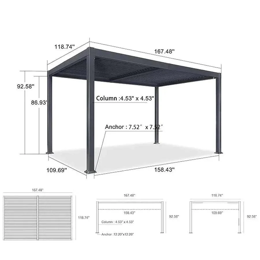PURPLE LEAF Caesar Outdoor Louvered Pergola Patio Sun Shade Shelter with Adjustable Hardtop Patio Pergola Gray Frame White Roof - Image 43
