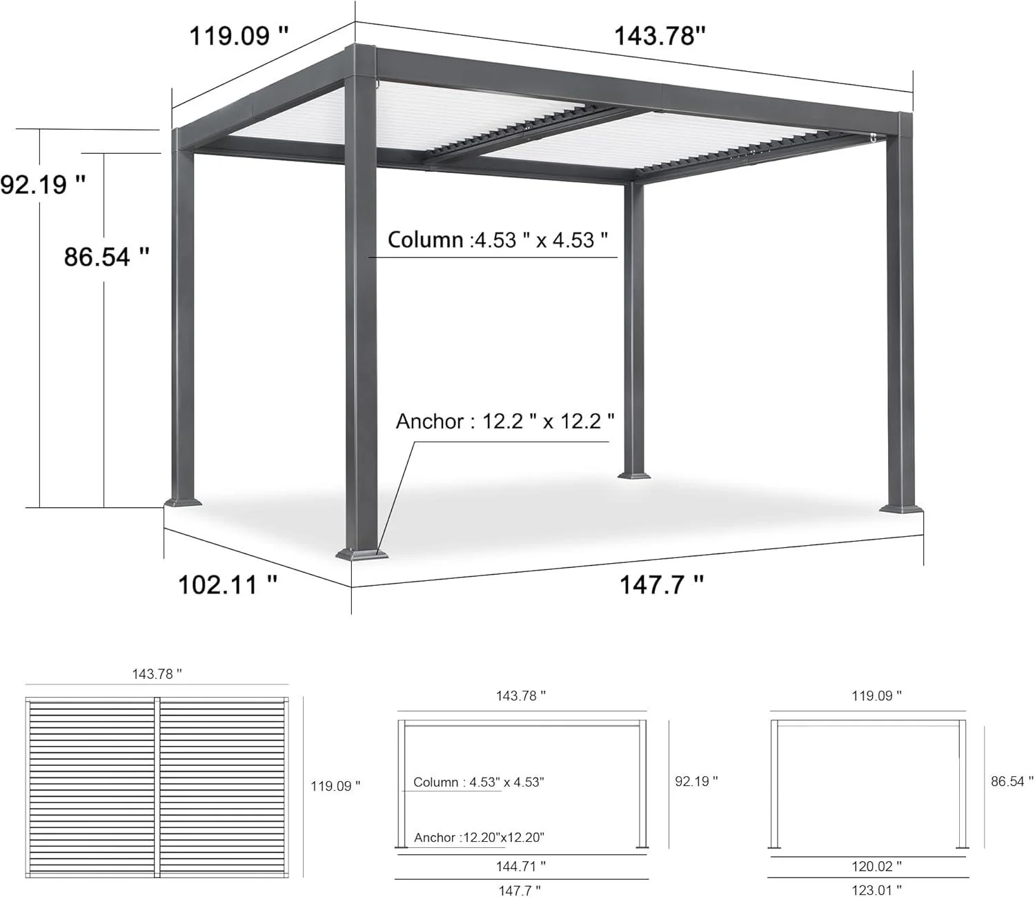 PURPLE LEAF Caesar Outdoor Louvered Pergola Patio Sun Shade Shelter with Adjustable Hardtop Patio Pergola Gray Frame White Roof - Image 44