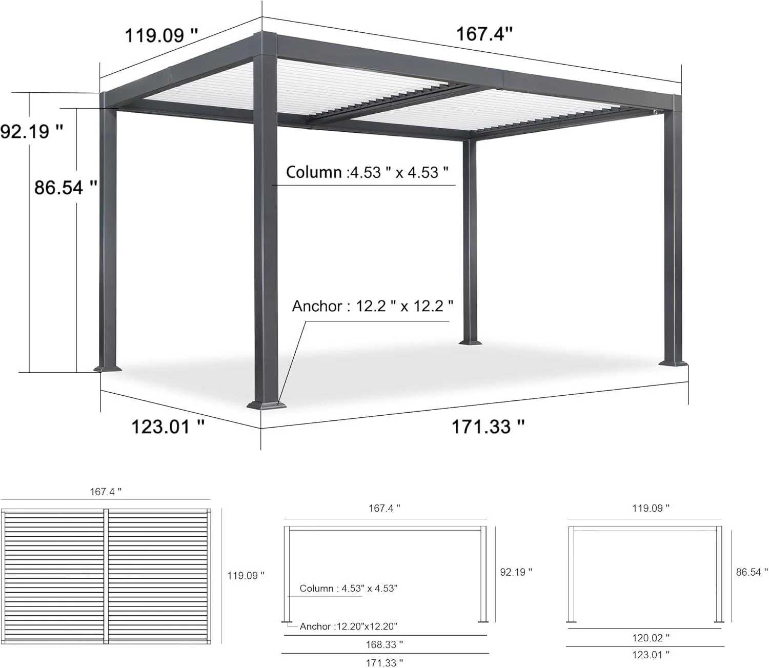 PURPLE LEAF Caesar Outdoor Louvered Pergola Patio Sun Shade Shelter with Adjustable Hardtop Patio Pergola Gray Frame White Roof - Image 47