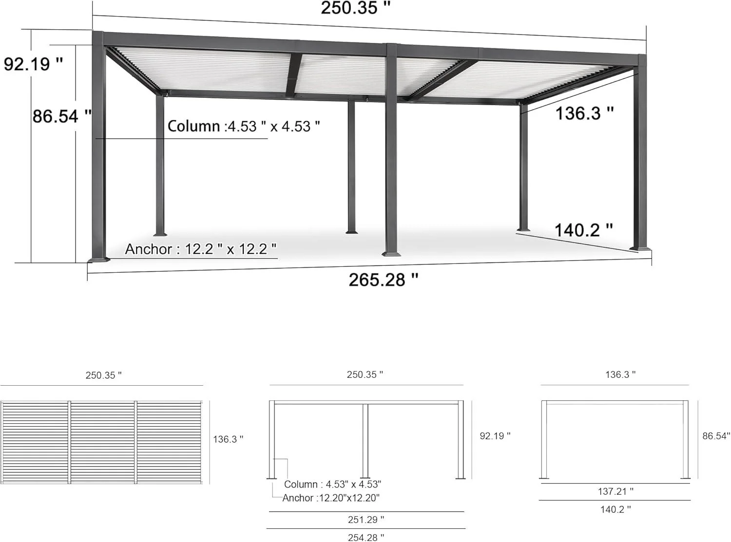PURPLE LEAF Caesar Outdoor Louvered Pergola Patio Sun Shade Shelter with Adjustable Hardtop Patio Pergola Gray Frame White Roof - Image 51
