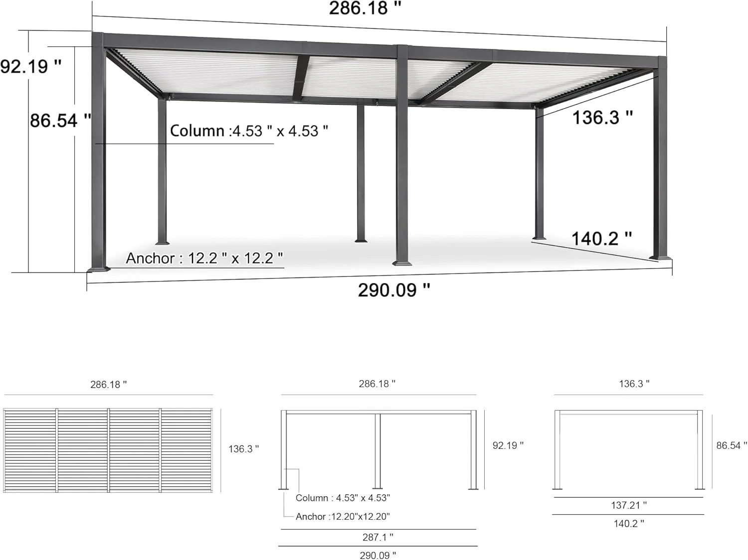 PURPLE LEAF Caesar Outdoor Louvered Pergola Patio Sun Shade Shelter with Adjustable Hardtop Patio Pergola Gray Frame White Roof - Image 52