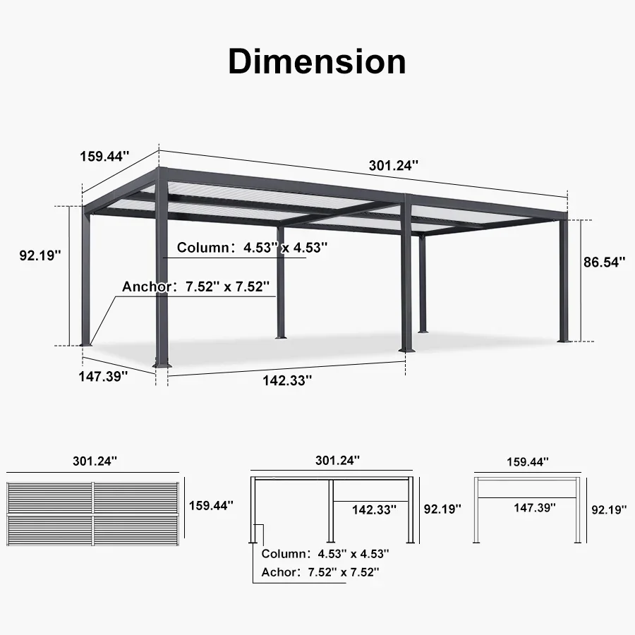 PURPLE LEAF Caesar Outdoor Louvered Pergola Patio Sun Shade Shelter with Adjustable Hardtop Patio Pergola Gray Frame White Roof - Image 72