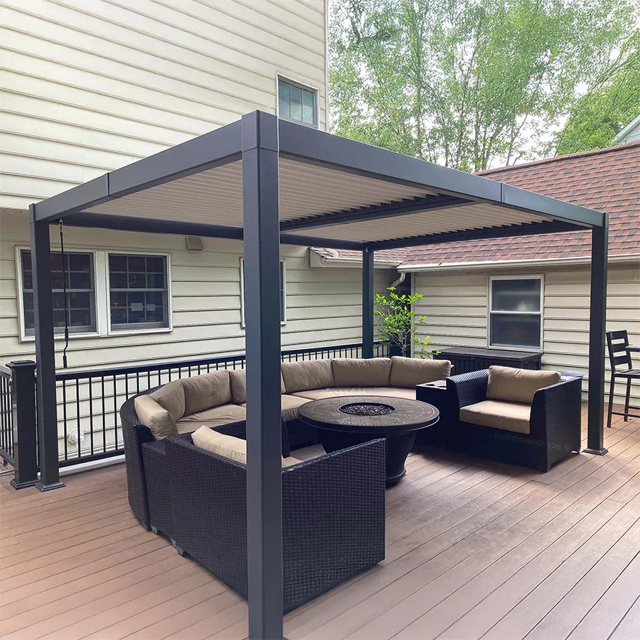 PURPLE LEAF Caesar Outdoor Louvered Pergola Patio Sun Shade Shelter with Adjustable Hardtop Patio Pergola Gray Frame White Roof - Image 75