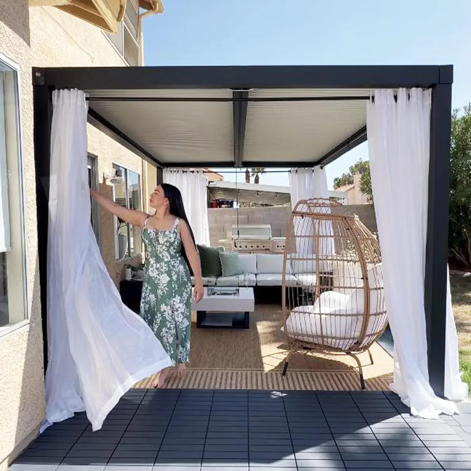 PURPLE LEAF Caesar Outdoor Louvered Pergola Patio Sun Shade Shelter with Adjustable Hardtop Patio Pergola Gray Frame White Roof - Image 78