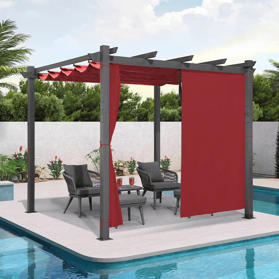 PURPLE LEAF Outdoor Pergola with Retractable Canopy Aluminum Shelter for Beach Porch Garden  Shade Pavilion Pergola  with Curtains - Image 156