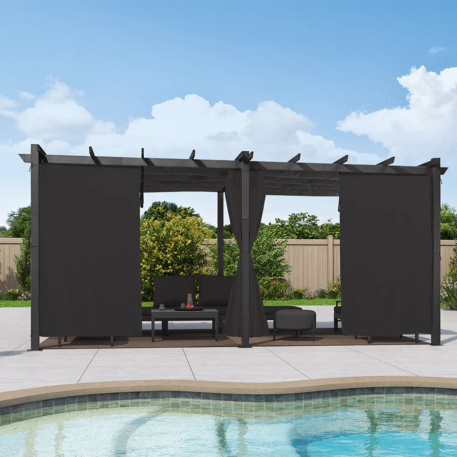 PURPLE LEAF Outdoor Pergola with Retractable Canopy Aluminum Shelter for Beach Porch Garden  Shade Pavilion Pergola  with Curtains - Image 169