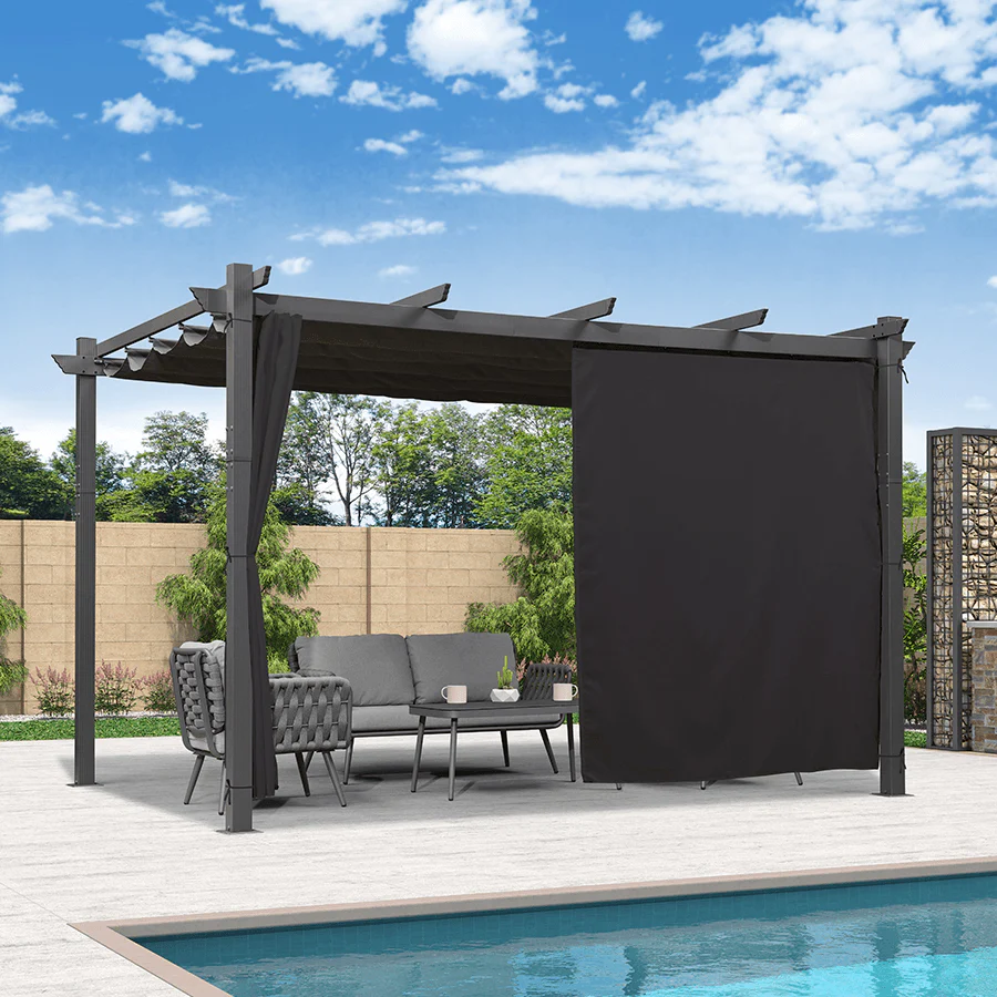 PURPLE LEAF Outdoor Pergola with Retractable Canopy Aluminum Shelter for Beach Porch Garden  Shade Pavilion Pergola  with Curtains - Image 177