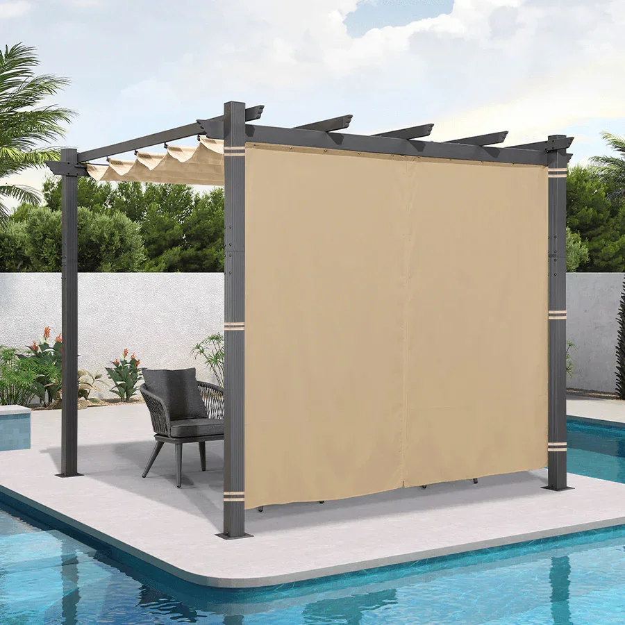 PURPLE LEAF Outdoor Pergola with Retractable Canopy Aluminum Shelter for Beach Porch Garden  Shade Pavilion Pergola  with Curtains - Image 220