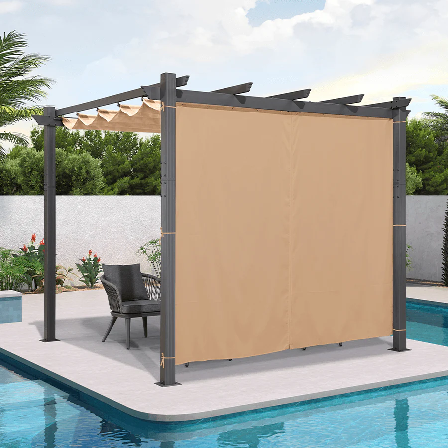 PURPLE LEAF Outdoor Pergola with Retractable Canopy Aluminum Shelter for Beach Porch Garden  Shade Pavilion Pergola  with Curtains - Image 4