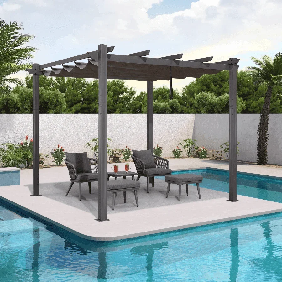 PURPLE LEAF Outdoor Pergola with Retractable Canopy Aluminum Shelter for Porch Garden  Beach Shade Pavilion Pergola Modern Backyard Deck - Image 8